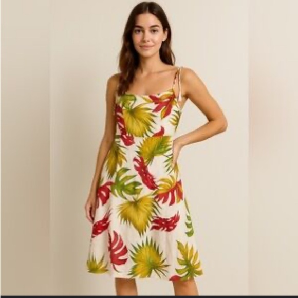 House of Harlow 1960 Midi Dress Size M Linen-Blend Cut Out Smocked Back - Picture 1 of 9